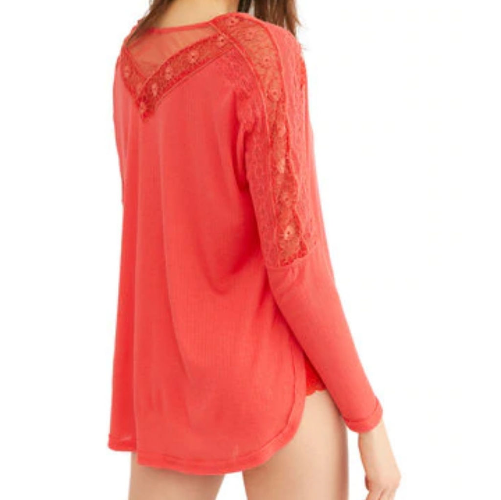 We The Free People Lace Thermal Top Longline Tunic Shirt New With Tag